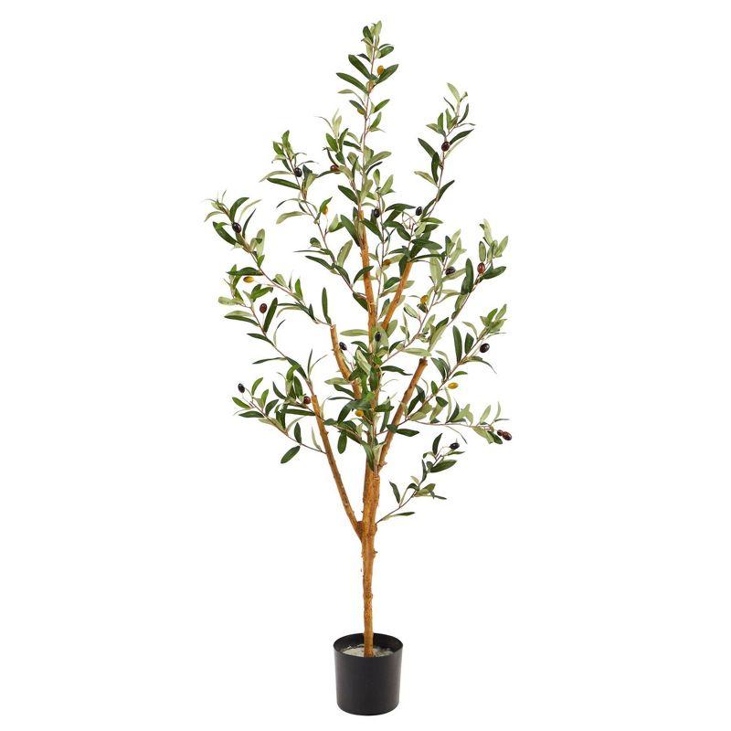 3.5-Foot Green and Black Faux Olive Tree in Black Pot