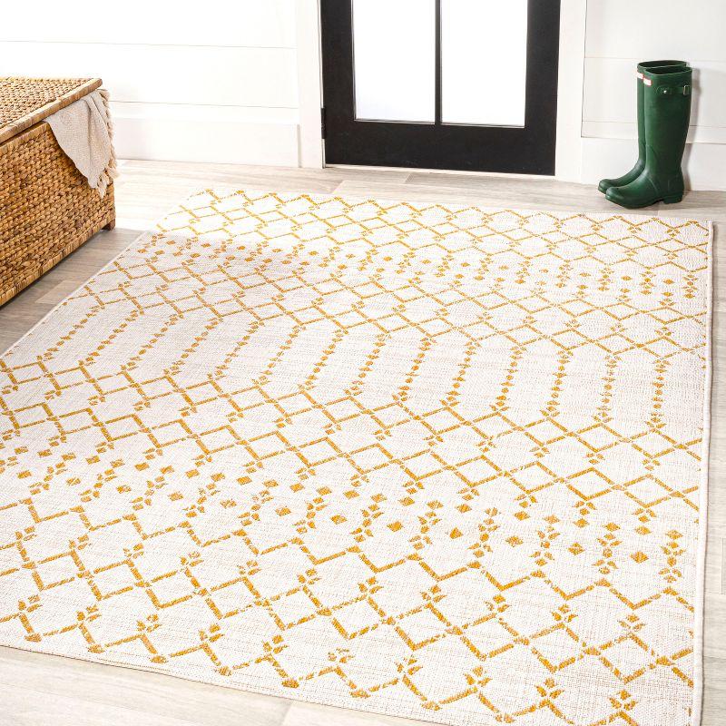 4' x 6' Ourika Moroccan Geometric Textured Weave Indoor/Outdoor Area Rug, Cream/Yellow - JONATHAN Y