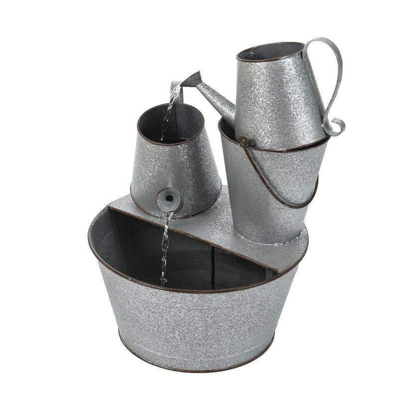 LuxenHome Farmhouse Rustic Metal Pitcher Outdoor Fountain Silver