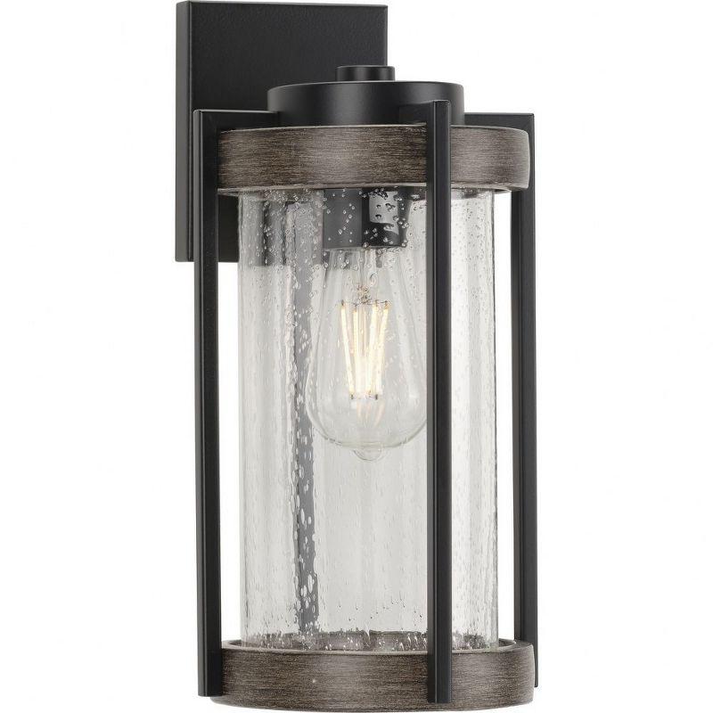 Progress Lighting Whitmire 1-Light Outdoor Wall Lantern, Matte Black, Seeded Glass