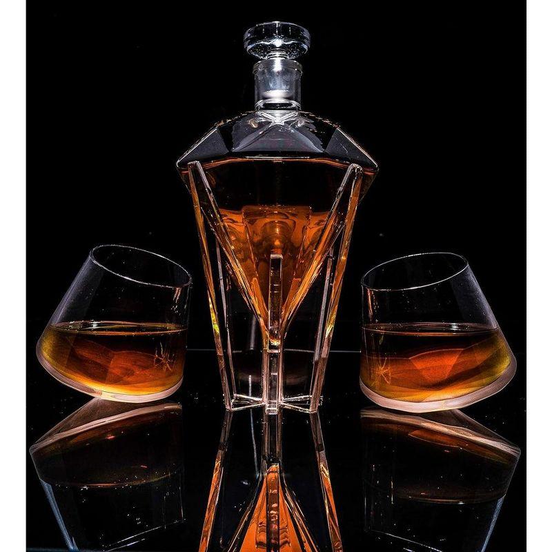 The Wine Savant Clear Diamond Decanter for Wine & Whiskey Set Includes 2 Clear Whiskey Diamond Glasses, Stylish & Beautiful Home Decor - 750 ml