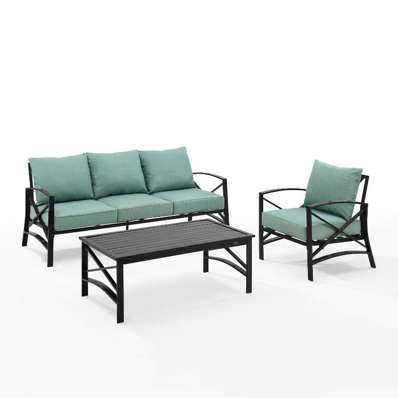 Kaplan 3pc Outdoor Sofa Set: Steel Frame, Weather-Resistant Cushions - Crosley