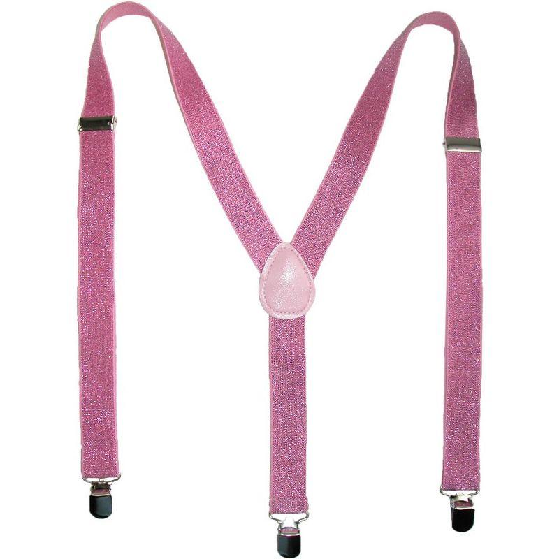 CTM Women's Elastic Glitter Clip-End Suspenders, Pink