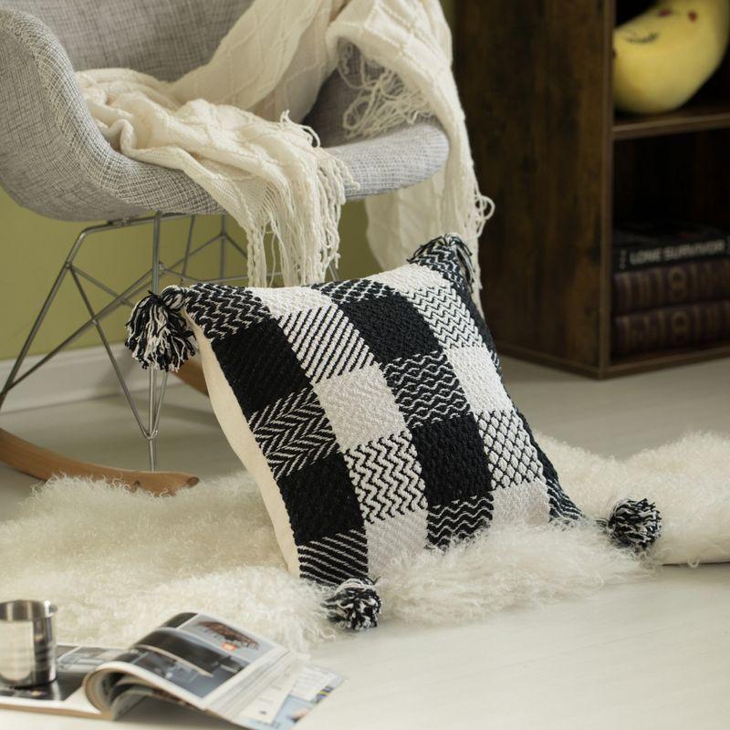 Handwoven Black and White Cotton Chevron Gingham Pillow