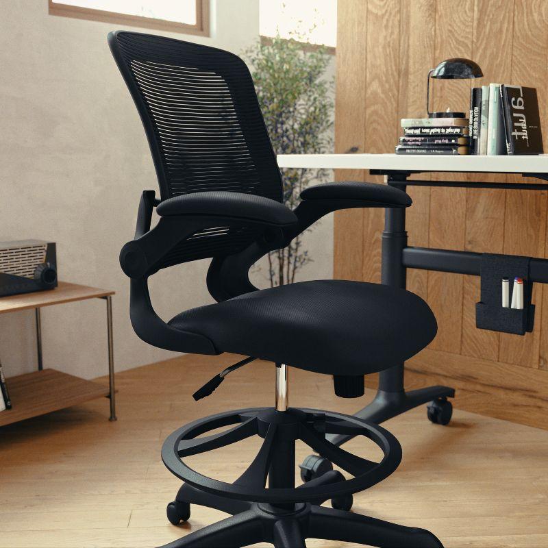 Flash Furniture Mid-Back Mesh Ergonomic Drafting Chair with Adjustable Foot Ring and Flip-Up Arms