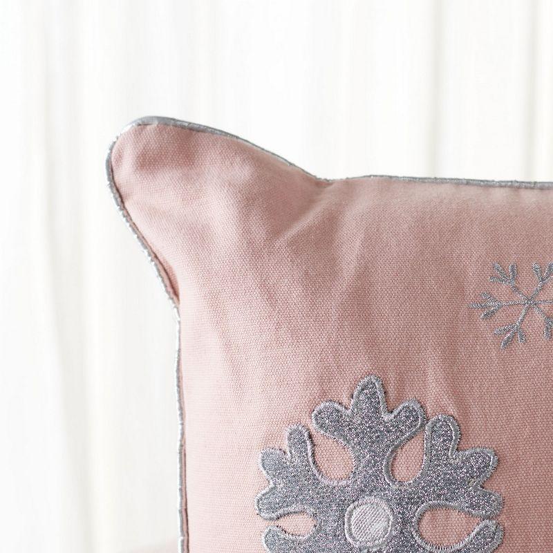 Blush Pink Embroidered Square Snowflake Accent Pillow