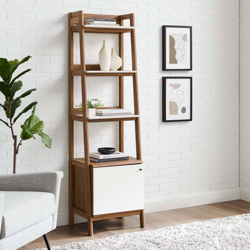 71" Bixby Bookshelf Display Walnut/White - Modway: Modern Vertical Storage, 4 Shelves, Metal Hardware