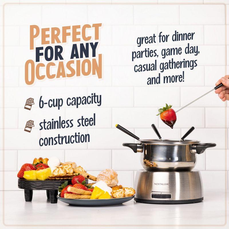 Nostalgia Nostalgia 6-Cup Stainless Steel Electric Fondue Pot with Temperature Control, 6 Color-Coded Forks and Removable Pot - Perfect for Chocolate, Caramel, Cheese, Sauces and More