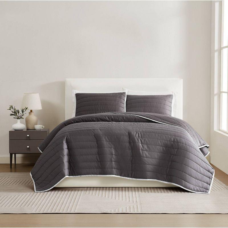 Christian Siriano 2pc Twin/Twin Extra Long Cotton Sateen Quilt Set Dark Gray