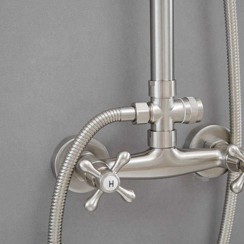 BWE 2-Spray Outdoor Wall Bar Shower Kit Shower Head with Hand Shower Cross Knobs in Brushed Nickel