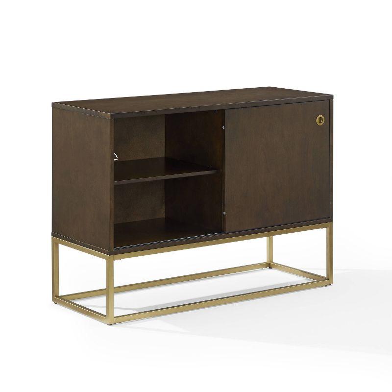 Byron Media Console Dark Brown/Gold - Crosley: Vinyl Storage Cabinet, Adjustable Shelves, Cable Management