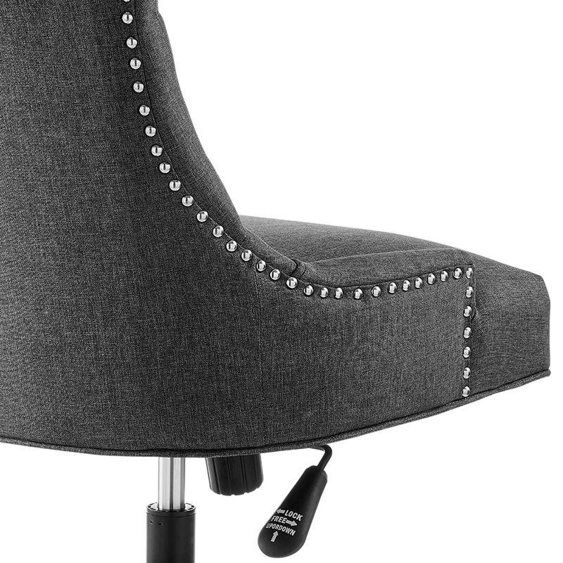 Gray Tufted Fabric Swivel Office Chair with Black Base