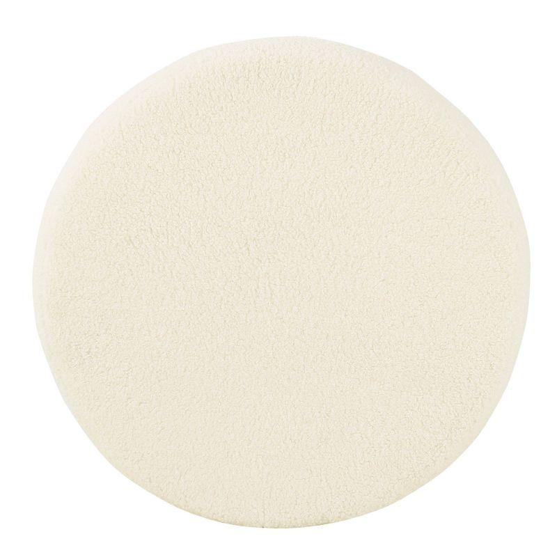 Cole Classics Round Storage Ottoman Flared Wood Leg Faux Sheepskin Cream - HomePop