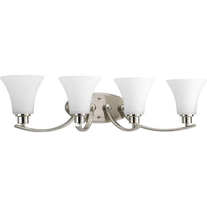 Brushed Nickel 4-Light Bath Fixture with White Etched Glass Shades