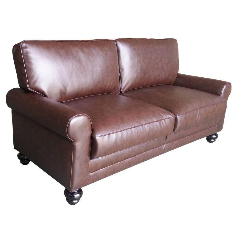 Chestnut Brown Faux Leather Loveseat with Pillowy Back and Rounded Arms