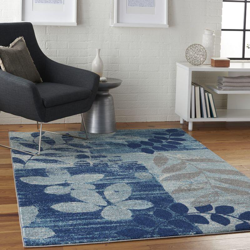 Serene Blossom Navy & Light Blue Viscose 6' x 9' Area Rug