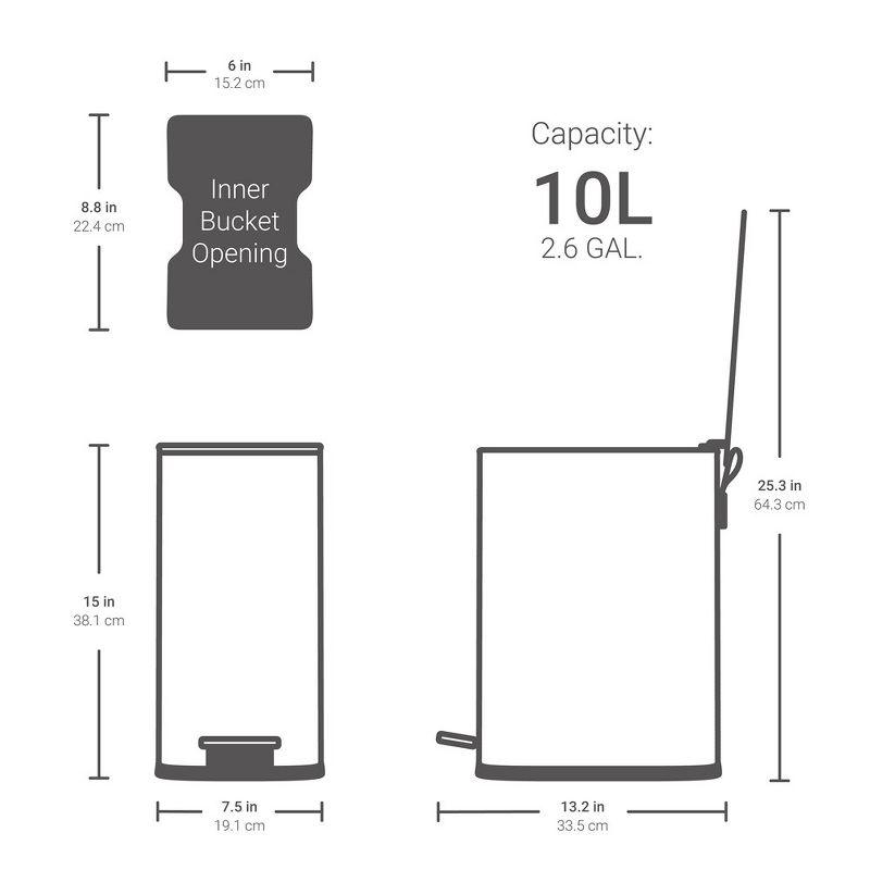 Wayfair Basics® 2.6 Gallon Stainless Steel Rectangular Step On Bathroom Trash Can
