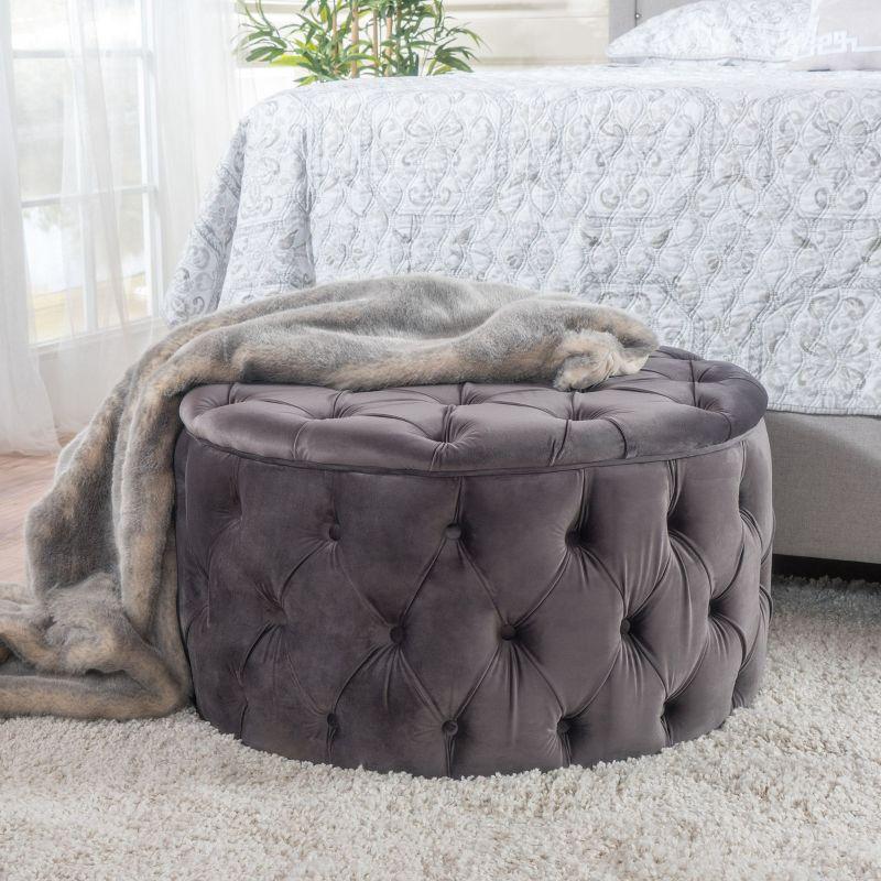 Zelfa New Velvet Ottoman Gray - Christopher Knight Home