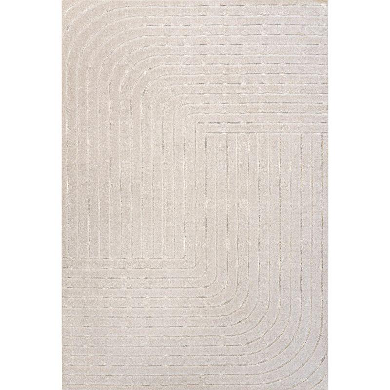 Minimalist Ivory/Cream Geometric Synthetic 4' x 6' Area Rug