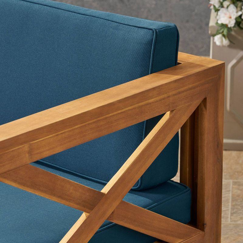 Alcove 5pc Acacia Wood Sofa Set Teak/Dark Teal - Christopher Knight Home: Weather-Resistant Outdoor Seating