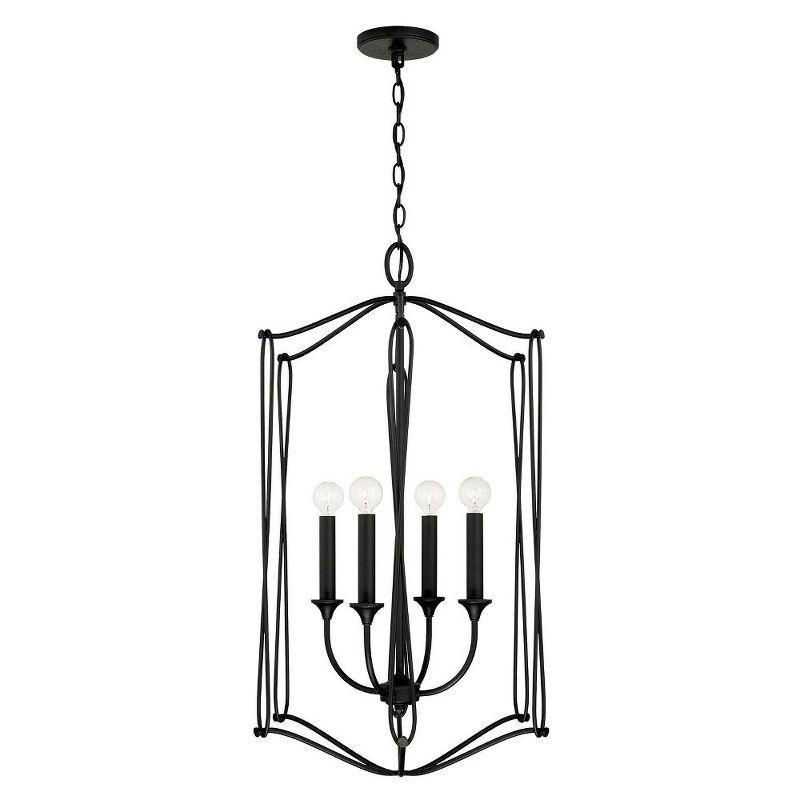 Bentley 4-Light Black Iron Lantern Pendant Chandelier