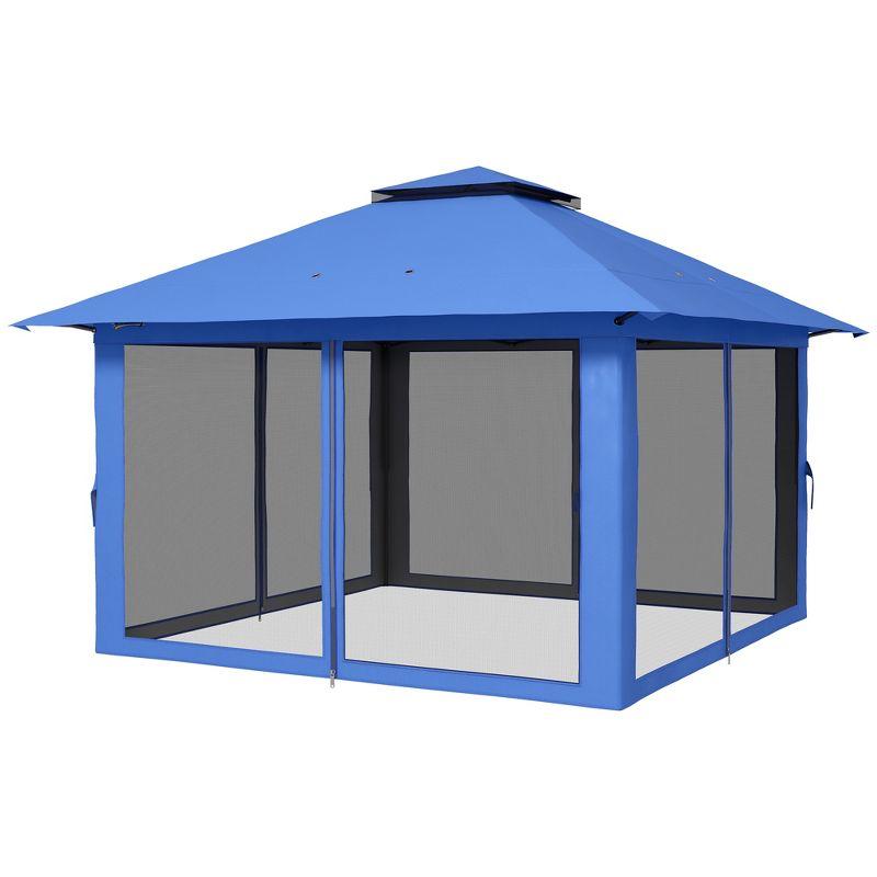 Outsunny 13' x 13' Pop Up Canopy, Gazebo Tent with Netting, Weight Bags, Adjustable Height & Wheeled Carry Bag