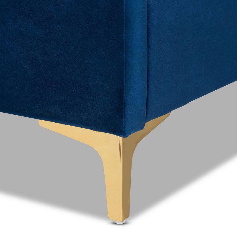King Fabrico Velvet Fabric Upholstered and Metal Platform Bed Navy Blue/Gold - Baxton Studio