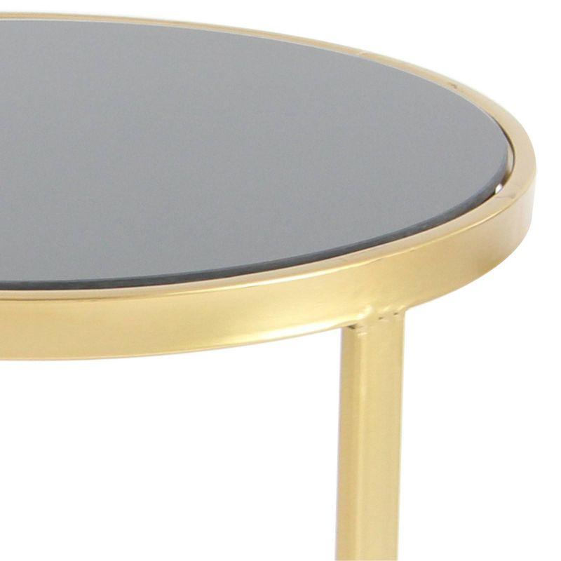 Elegant Gold Metal and Mirrored Glass Round Nesting Tables, Set of 3