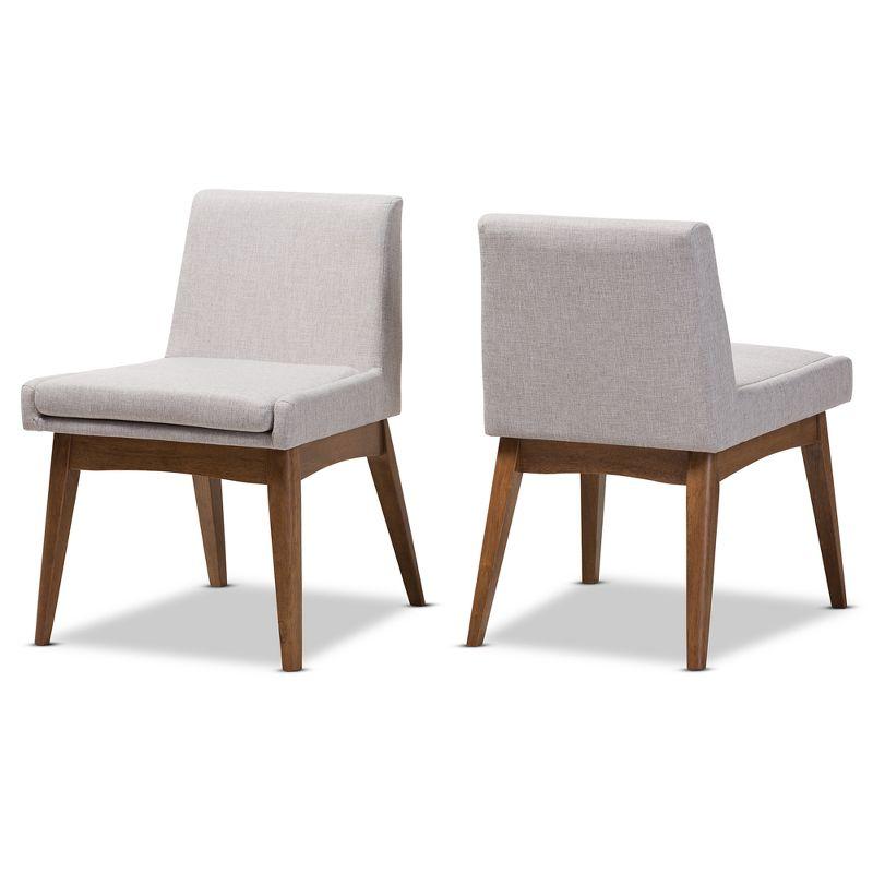 Set of 2 Nexus Mid Century Modern Walnut Wood Fabric Dining Side Chair Light Gray: Cushioned, Splayed Legs - Baxton Studio