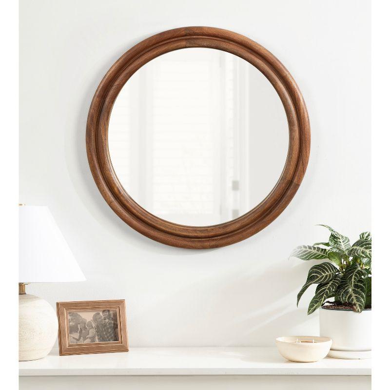 Walnut Brown Ribbed Round Mango Wood Vanity Mirror