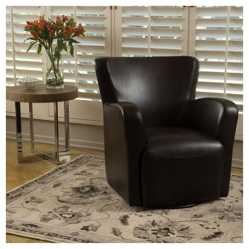 Christopher Knight Home Vada Upholstered Swivel Chair - Brown: Bicast Leather, Iron Frame, No Assembly Required