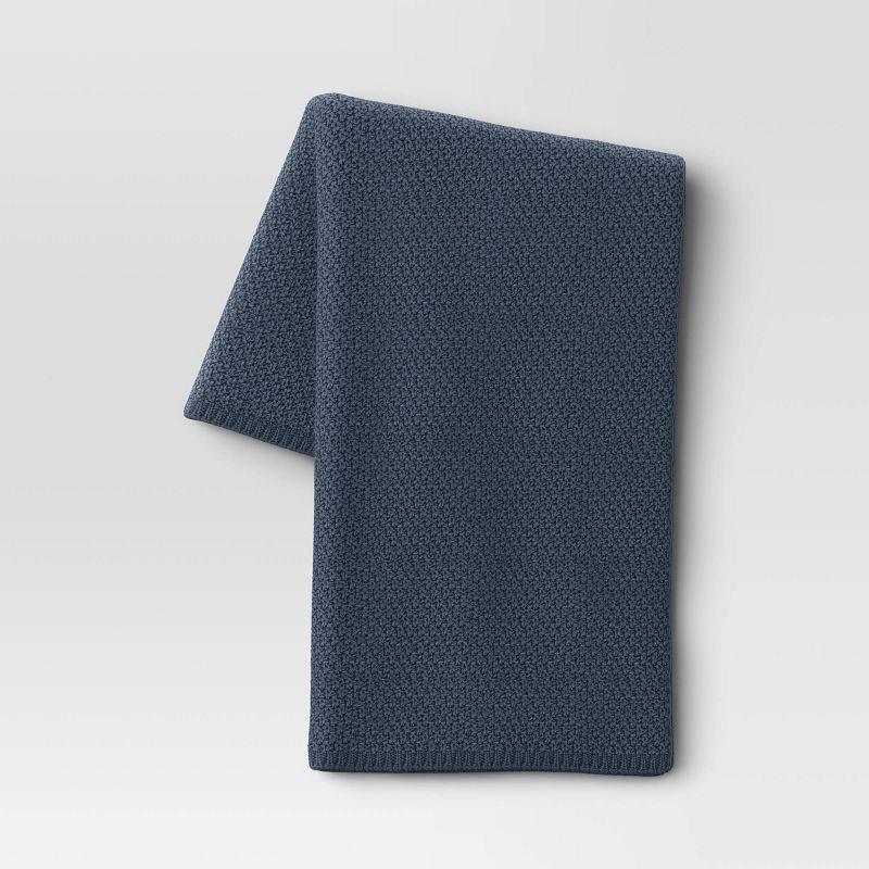 Oversized Blue Recycled Knit Throw Blanket