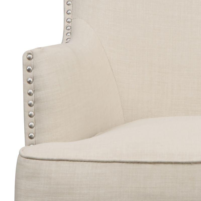 Karson High Back Upholstered Chair Natural: Picket House Furnishings, Espresso Legs, Studded Trim