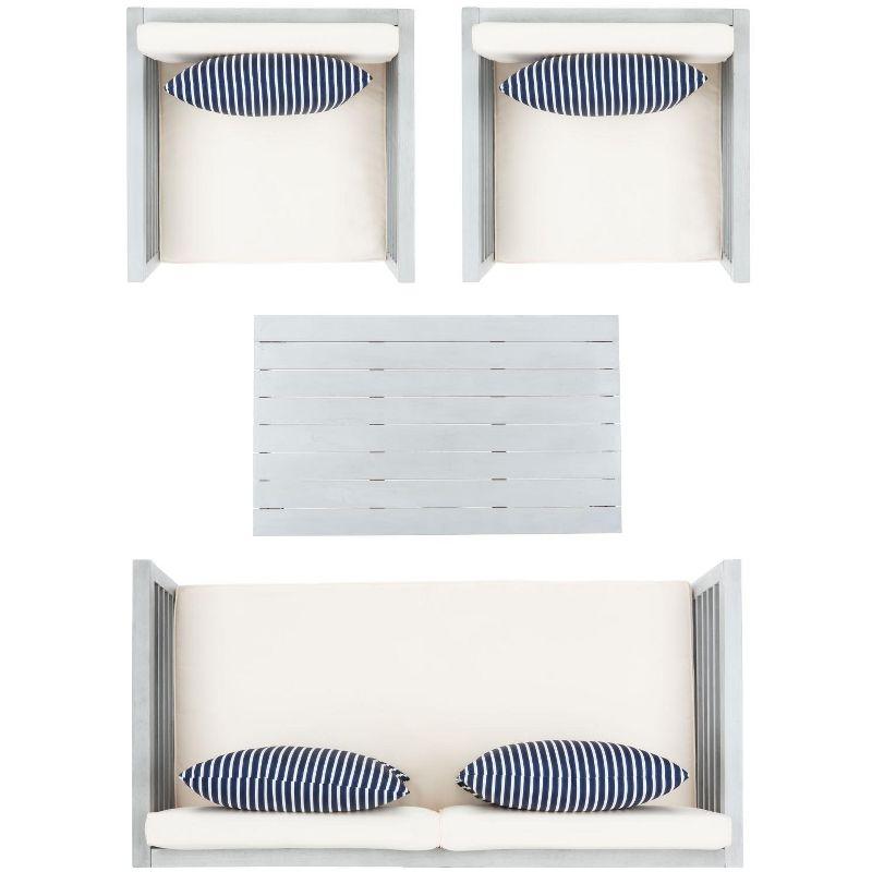Alda 4 Piece Set - Indoor/Outdoor - PAT7033 - Grey/Beige + Thin Stripe Pillow - Safavieh