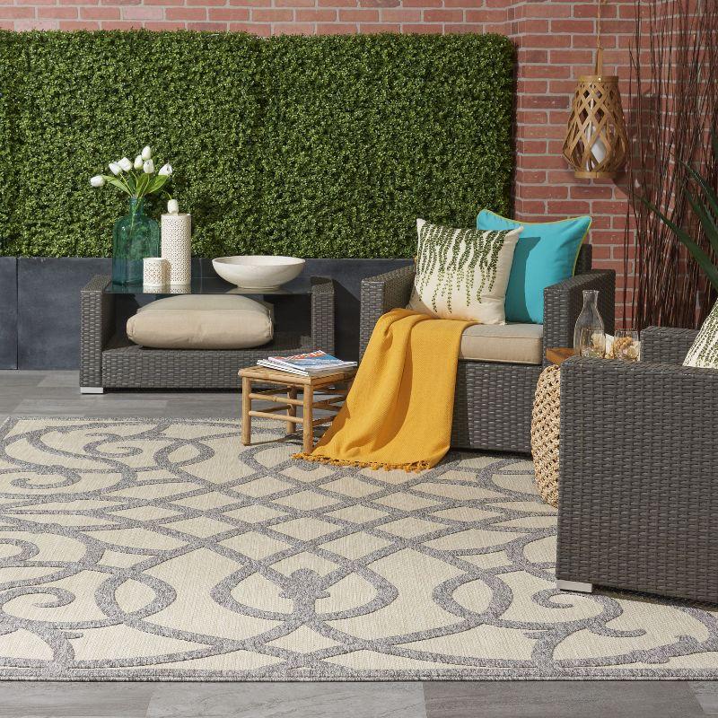 Cream Grey Geometric Synthetic Indoor/Outdoor Area Rug