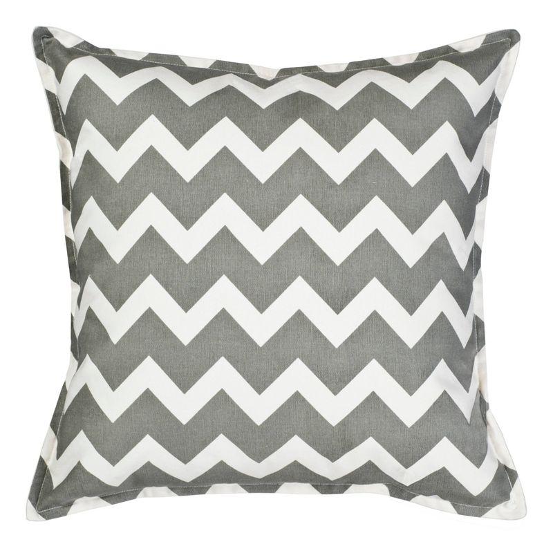 Gray and White Chevron Cotton Canvas Square Throw Pillow