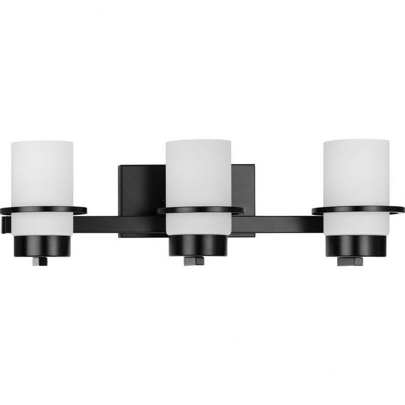 Progress Lighting Reiss 3-Light Vanity Light, Matte Black, White Glass Shade