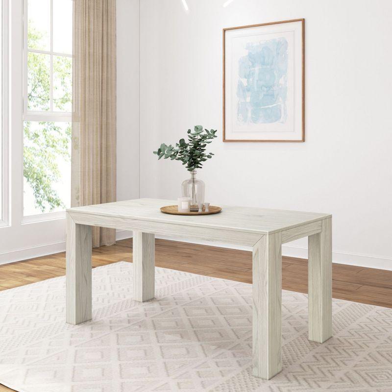 Plank+Beam 60" Modern Dining Table for 4, Solid Wood Rectangular Kitchen Table, White Wirebrush