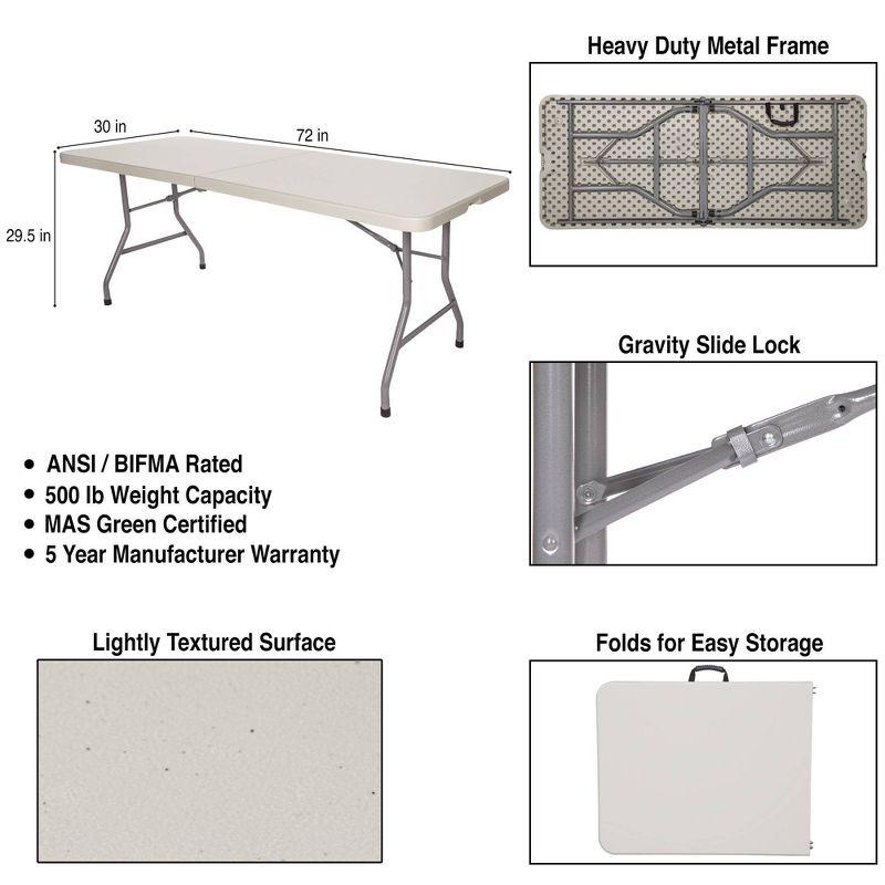 Hampden Furnishings 30"x72" Baldwin Collection Fold-In-Half Table Gray: Portable, Sturdy, No Assembly, 5-Year Warranty