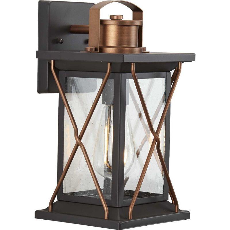 Progress Lighting Barlowe 1-Light Wall Lantern in Antique Bronze with Seeded Glass Shade