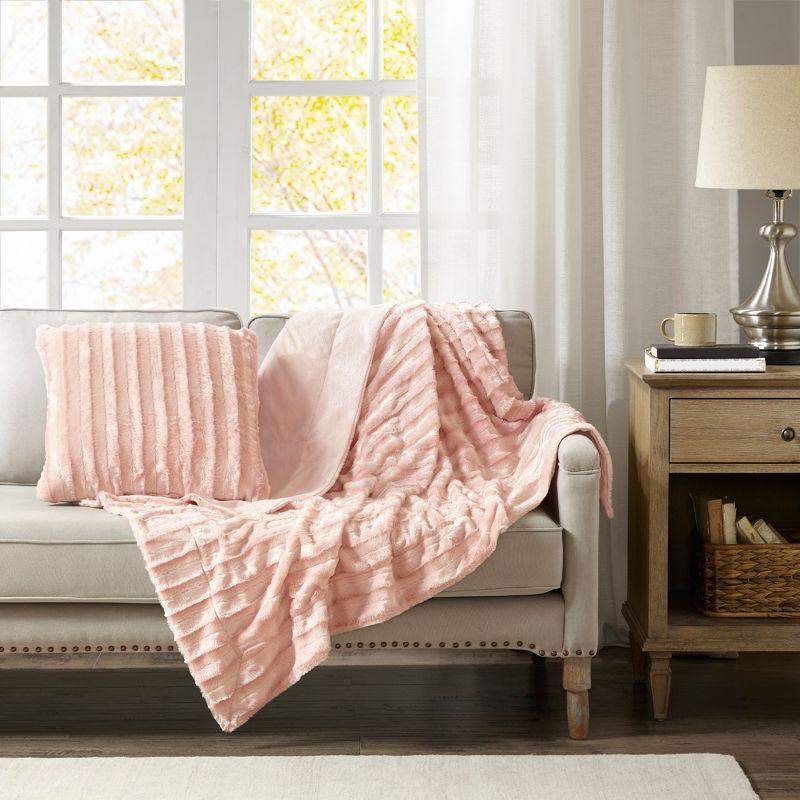 Blush Pink Reversible Faux Fur Throw Blanket 50"x60"