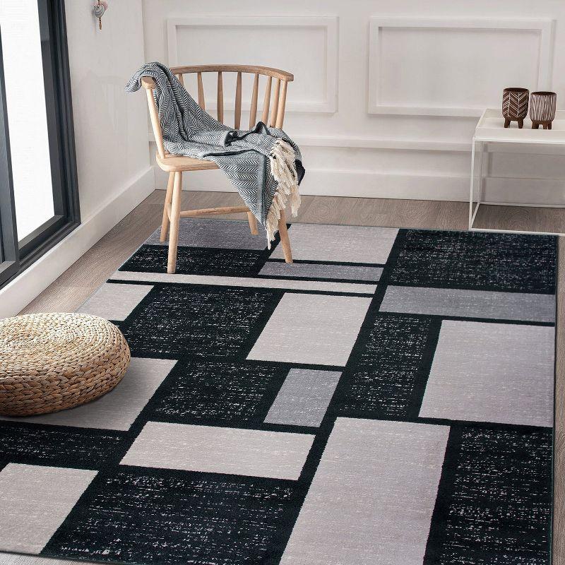 Gray Geometric Tufted Washable Rectangular Area Rug