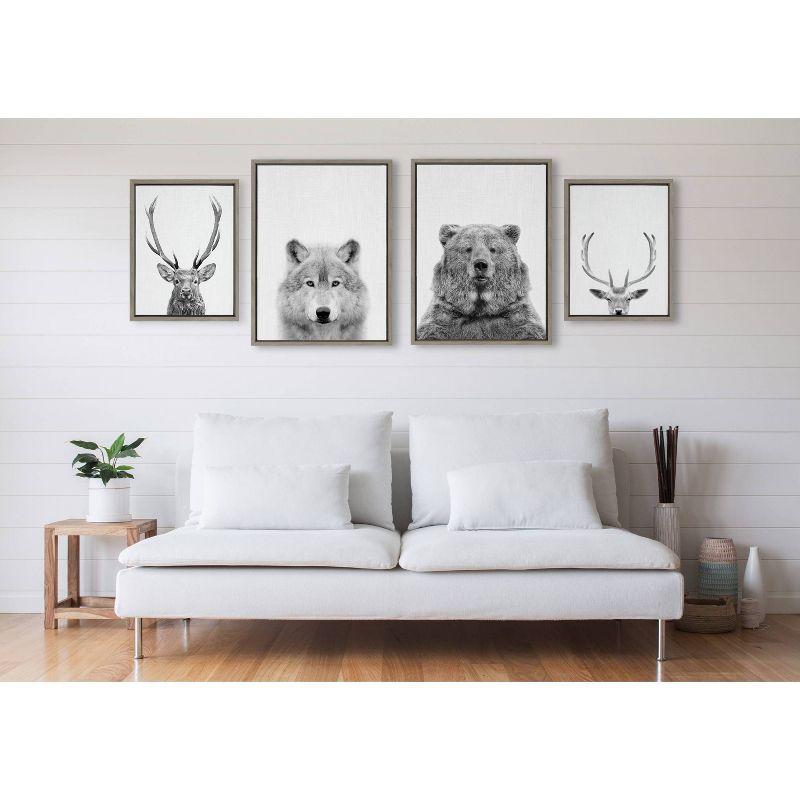 Gray Framed Black and White Wildlife Canvas Wall Art Set