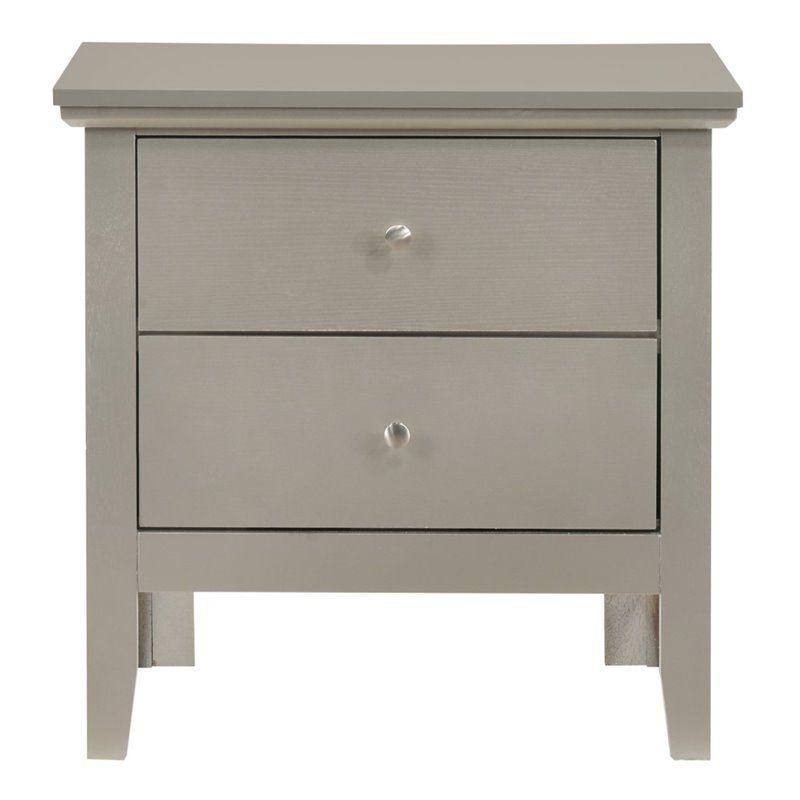 Champagne Silver 24" 2-Drawer Nightstand with Nickel Hardware