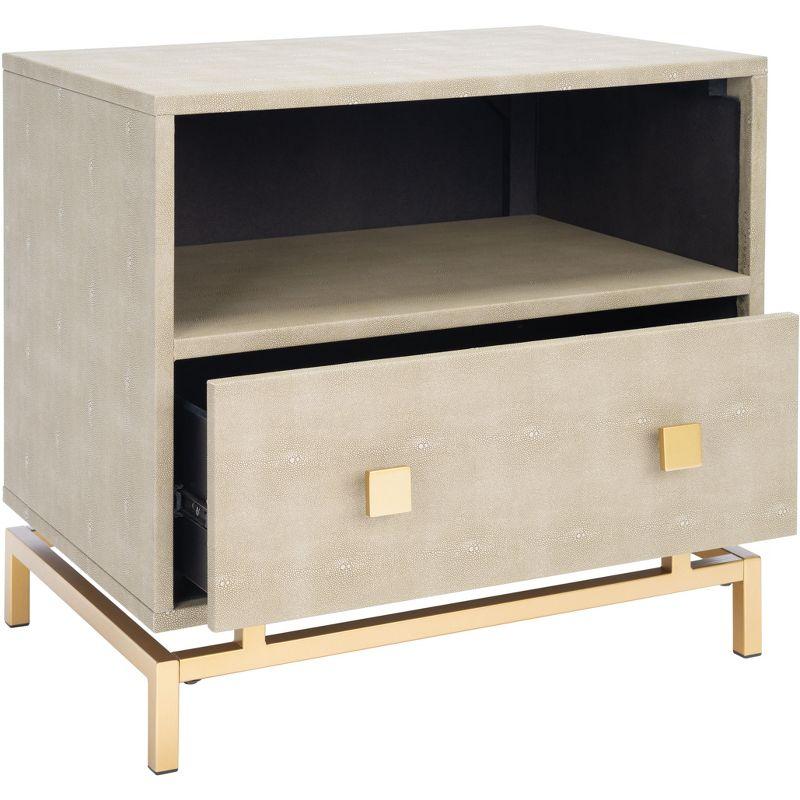 Meilana 1 Shelf 1 Drawer Nightstand - Light Taupe/Brass - Safavieh.