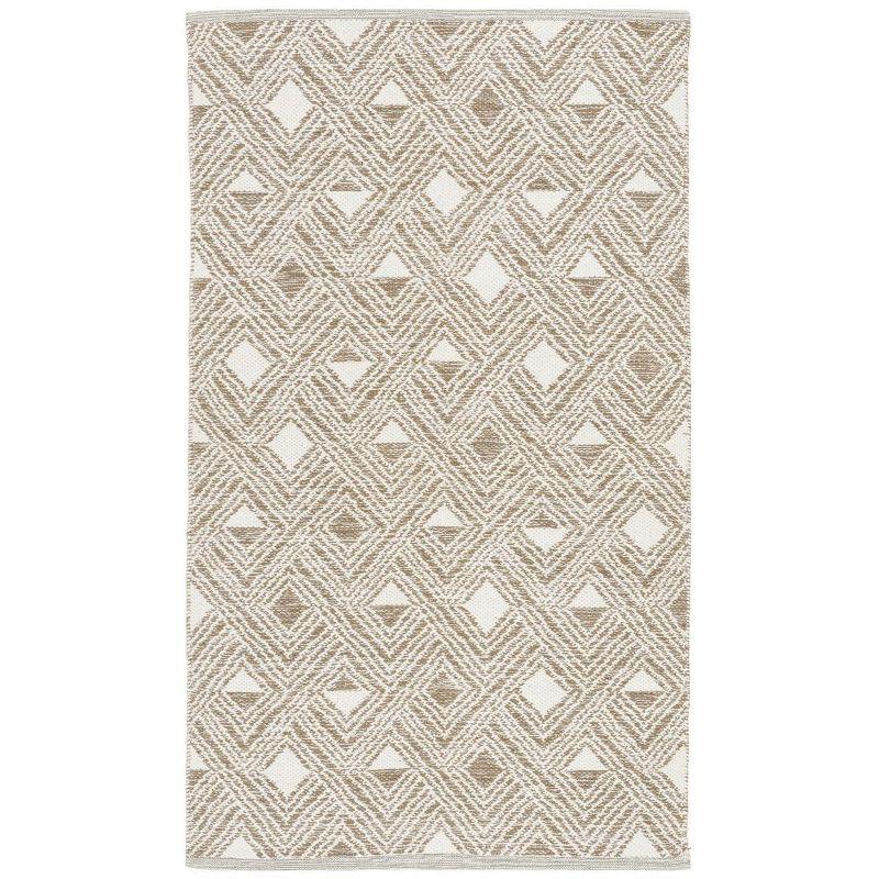 Coastal Charm Beige & Ivory Cotton Flatweave Geometric Rug