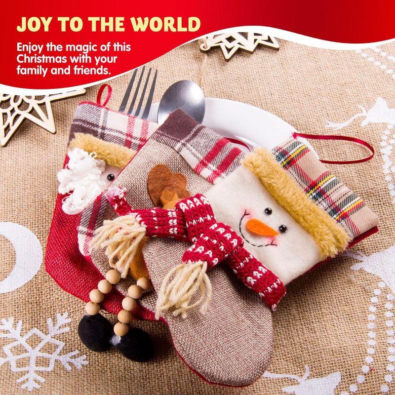 JOYFY 12 Pcs Mini Christmas Stockings 3D Bulk Xmas Stockings Santa Snowman Reindeer Burlap Stockings for Present Holders Treat Bags