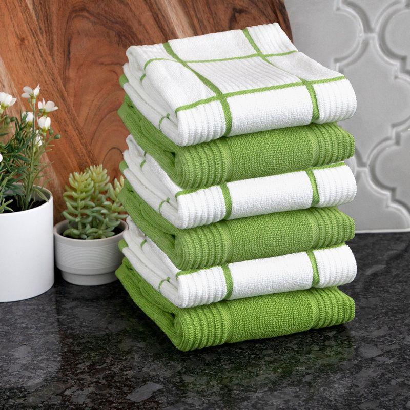 Green Cotton Terry Kitchen Towel Set, 16" x 26", 6-Pack