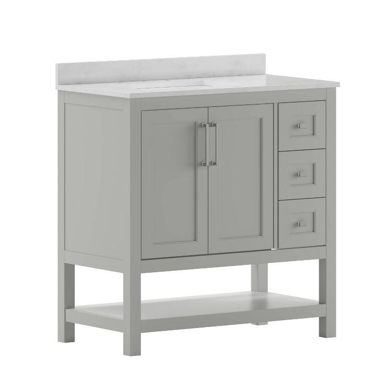 Gray Composite Freestanding Bathroom Vanity with White Stone Top