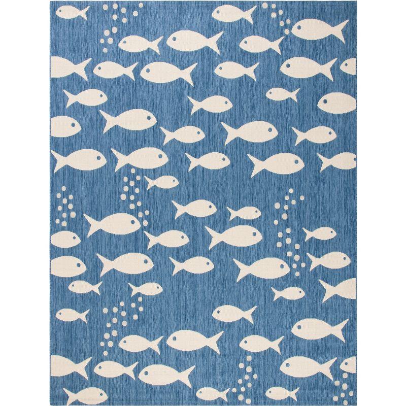 Courtyard Illa Blue/Beige Easy-Care Synthetic Outdoor Rug - 6'7" x 9'6"